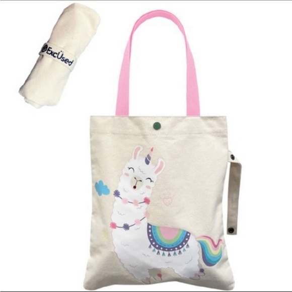 NWT ExcUsed Eco-friendly Reusable Shopping Tote Bags Llama With Snap Closure - Picture 2 of 6